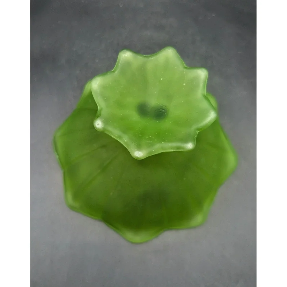 Westmoreland Frosted Green Satin Glass Scalloped Compote Pedestal Candy Dish 5